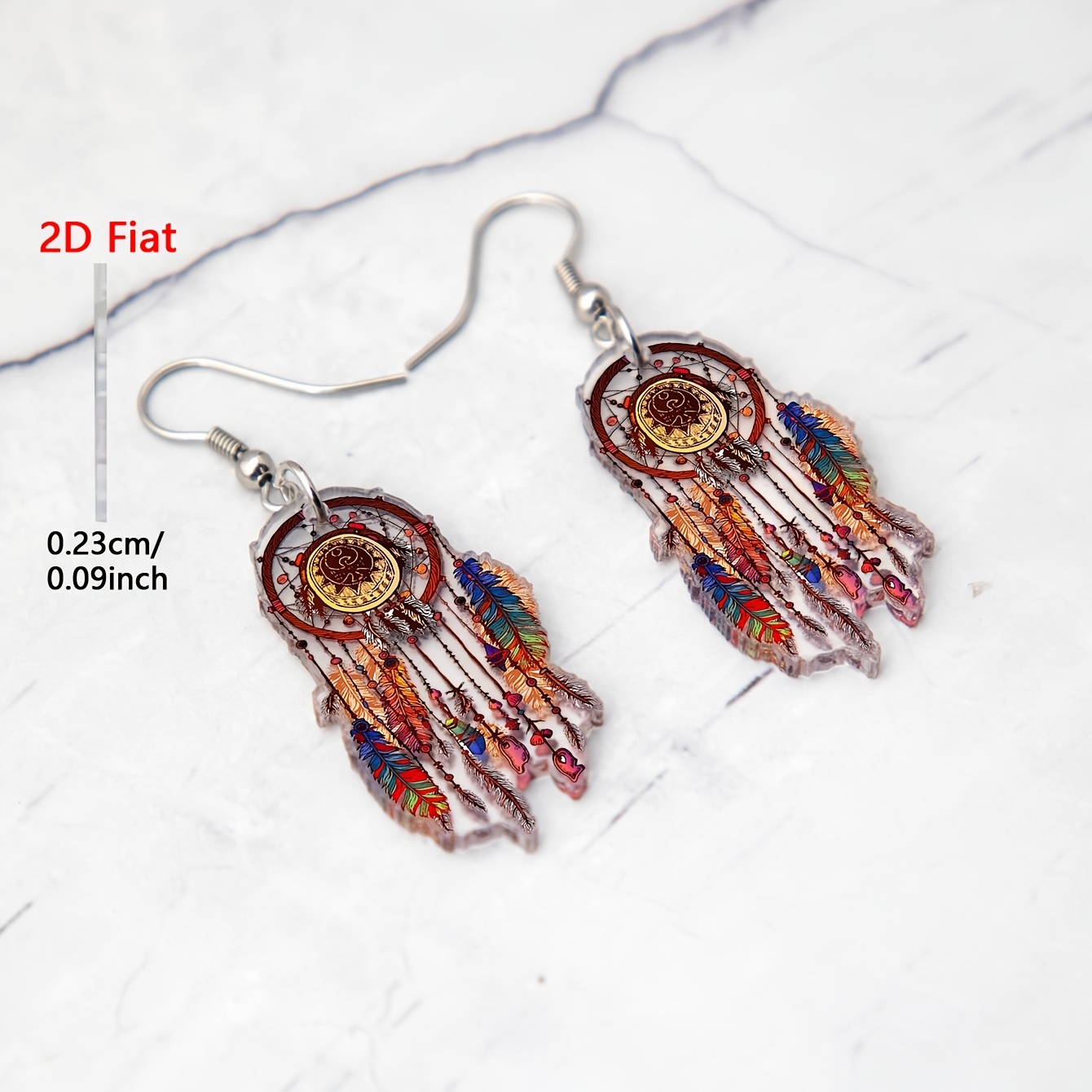 2D Flat Vintage Cartoon Feather Acrylic Pendant Earrings